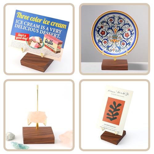 Adjustable Metal Arm Display Stand, 4 inches Tall, Wooden Base | For Easel, Plate, Rock, Picture, Crystal, Wreath, Coral