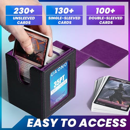 UAONO Card Deck Box for MTG Commander, Independent Commander Display, Fits 100 Double-Sleeved Cards, Magnetic Deck Case for Magic the Gathering TCG, 2 Dividers & 1 Top Loader (Black/Purple) - color: A-Black&Purple