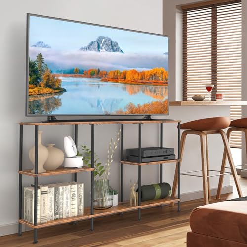 50 Inch TV Stand, Tall Entertainment Center with Open Storage Shelves,3 Tier Tall Farmhouse TV Console Table for Small Spaces, Media Cabinet Rustic Entertainment Center for Living Room Bedroom, Brown - color: Brown