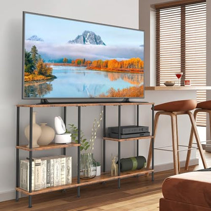 50 Inch TV Stand, Tall Entertainment Center with Open Storage Shelves,3 Tier Tall Farmhouse TV Console Table for Small Spaces, Media Cabinet Rustic Entertainment Center for Living Room Bedroom, Brown - color: Brown