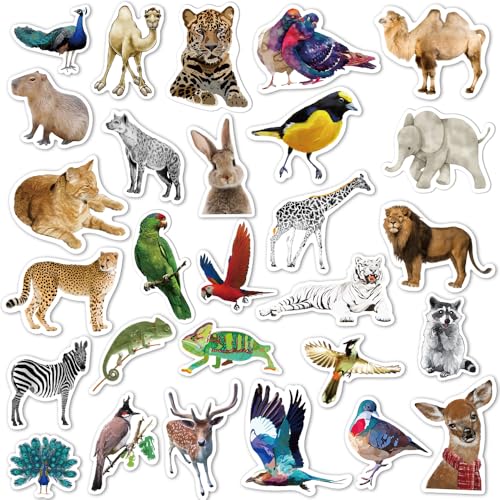 Zoo Animal Stickers, 50Pcs Realistic Safari & Wildlife Waterproof Vinyl Stickers for Water Bottles, Laptop, Party Favors, Classroom Rewards & Gift Pack - style: Animal Stickers