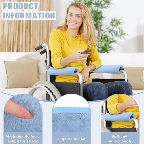 Threlaco 2 Pcs Wheelchair Armrest Covers Soft Fluffy Foam Wheelchair Armrest Pads Non Slip Arm Rest Cover Cushion Pad for Armchairs Office Chairs(Blue) - color: Blue