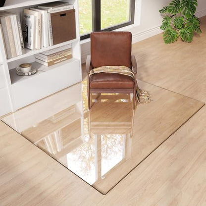 Tempered Glass Chair Mat 55"x46" – Ultra-Clear Office Chair Mat for Hardwood Floors & Low-Pile Carpets – Heavy-Duty 0.2" Scratch-Resistant Surface with Non-Slip Pads – Supports 1,000 lbs - size: 55"x46"