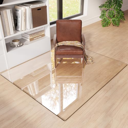 Tempered Glass Chair Mat 55"x46" – Ultra-Clear Office Chair Mat for Hardwood Floors & Low-Pile Carpets – Heavy-Duty 0.2" Scratch-Resistant Surface with Non-Slip Pads – Supports 1,000 lbs - size: 55"x46"