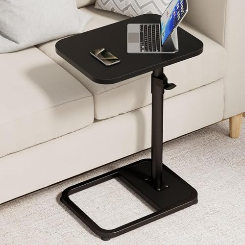 GOYLSER C Shaped Tv Trays Living Room End Table End Stand, Black Minimalist Wooden c Table for Sofa, Height Adjustable Tv Tray Tables Swivel Side Table for Dinner Eating - color: Black