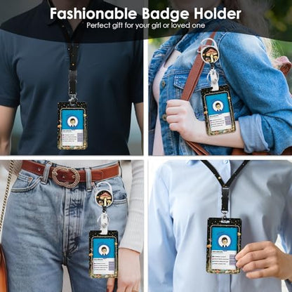 Mushroom Lanyards for ID Badge, Lanyard ID Card Holder with Retractable Reel Clip and Keychain, Vertical Identity Badge Cover Case Protector for Teacher Nurse Women Men Black - color: Mushroom-black