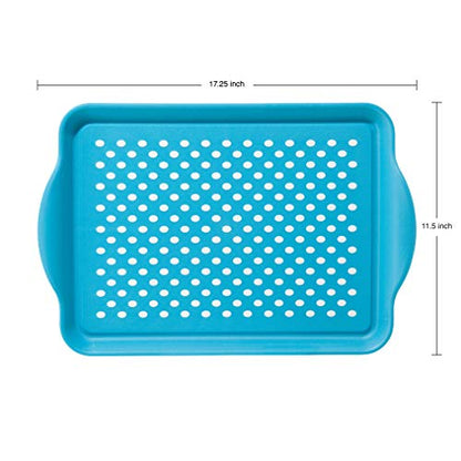 OGGI Anti Slip Serving Tray with Handles- Blue Rectangle Serving Tray - Ideal for Eating, Breakfast, Food Tray, Appetizer, Serving - color: Aqua, size: 17.3" x 11.5" x 1.3"
