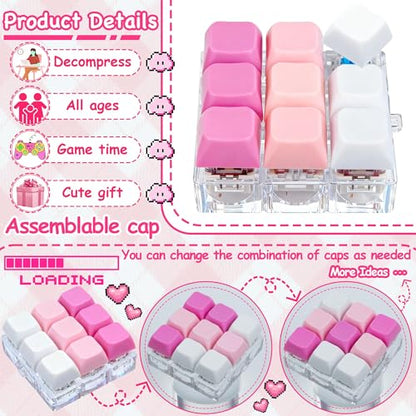 Keyboard Fidget Toy, Keyboard Keychain Fidget Toys, 9-in-1 Clicker Fidget Toy, Stress Relief Desk Decompression Button, Anxiety Relief Valentine's Day Gifts (3 Color-Rose Pink White) - color: 3 Color-rose Pink White