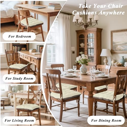 Chair Cushions for Dining Chairs Set of 4 Durable D-Shaped Seat Cushions with Non-Slip Backing Secure Ties Thick Cozy Seat Pad for Kitchen Dining Room Office(18x16.5x3in Beige) - color: Beige