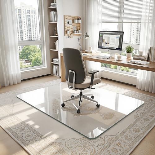Antok Tempered Glass Chair Mat, 45"x60" Office Chair Mat for Carpet & Hardwood Floors, Heavy Duty 1/5" Desk Chair Mat for Smooth Rolling at Home or Office - size: 45"x60"