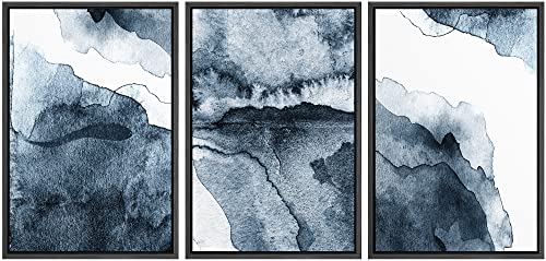 NWT Framed Canvas Print Wall Art Set Blue Pastel Watercolor Landscape Abstract Shapes Illustration Modern Decorative Nordic Calm/Zen Multicolor for Living Room, Bedroom, Office - 16"x24"x3 Black - color: A002-2207-yuk22, size: 16" x 24" x 3 Panels BLACK
