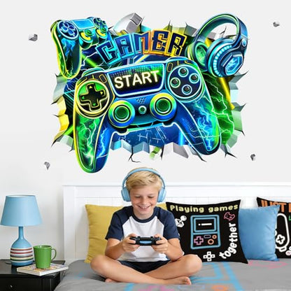 decalmile Large 3D Game Wall Stickers Gamer Controller Video Gaming Wall Decals Boy Bedroom Teenagers Playroom Home Decor