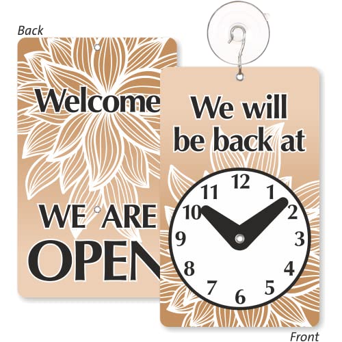 SmartSign “We Will Be Back - Welcome We are Open” Two-Sided Be Back Clock Sign | 7.75" x 4.75" Plastic - color: 4.75" x 7.75"