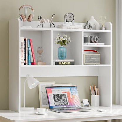 Nova Microdermabrasion Wooden Desktop Bookshelf with 6 Shelves–3-Tier Desk Organizer Hutch for Computer Desk, Home or Office (White)