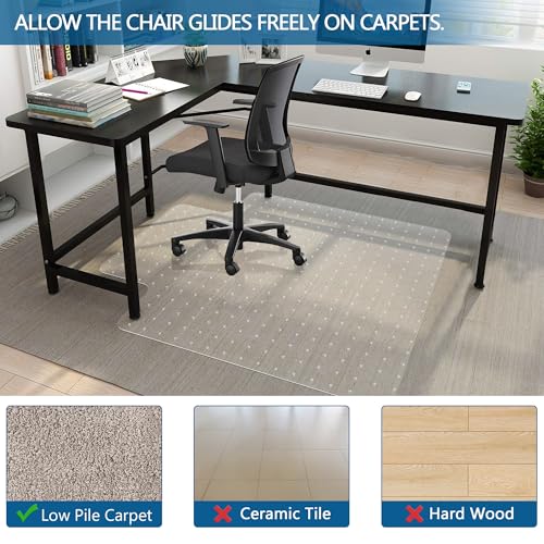 Office Chair Mat for Carpet, 45" x 53" Low Pile Carpet Protector Mat for Office Chair, Under Desk Office Mats for Rolling Chairs, Easy Glide, with Lip - color: Flat-pile Carpets, size: 45'' x 53'' with Lip