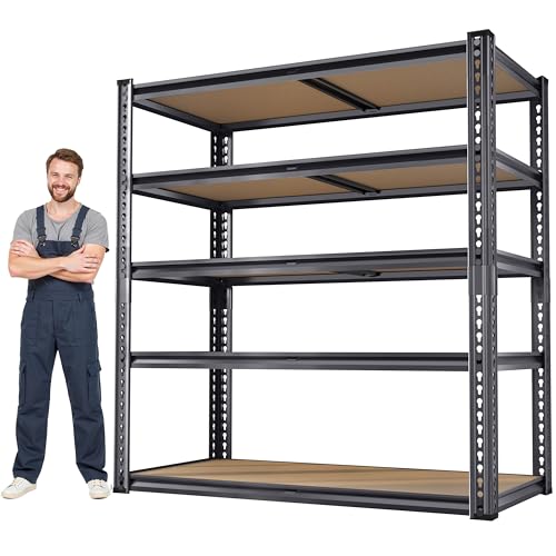 72"H Storage Shelves heavy duty Shelving, 2425LBS Garage Shelving, 5 Tier Metal Shelving Unit Adjustable Garage Shelves, Garage Storage Shelves for Warehouse Pantry Closet,40" W × 20" D × 72" H, Black - size: 72" H x 40" W x 20"D