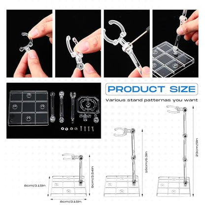 Wonderjune 24 Pack Action Figure Stand Model Support Stand Clear Doll Base Assembly Action Figure Display Holder Base with Screwdriver Compatible HG/RG 1/144 Toy, Transparent(9 Inches) - size: 9 Inches