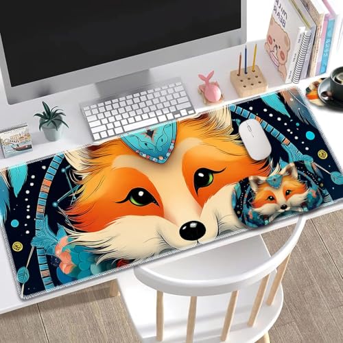 Large Gaming Mouse Pad + Wrist Rest+ Coaster Combo, 31.5 "x 11.8" Durable Non-Slip Extension Table Mat, Suitable for Office and Home, Dreamcatcher Fox - color: Dreamcatcher Fox