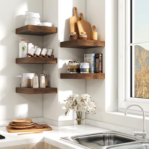 Fun Memories Floating Shelves for Wall - 10" x 10" Wood Shelf with Invisible Bracket - Deep Floating Shelves - 10 Inch Shelf Wall-Mounted for Living Room & Bathroom - Rustic Brown - Set of 2 - color: Brown Color, size: 10W x 10D x 1.5H