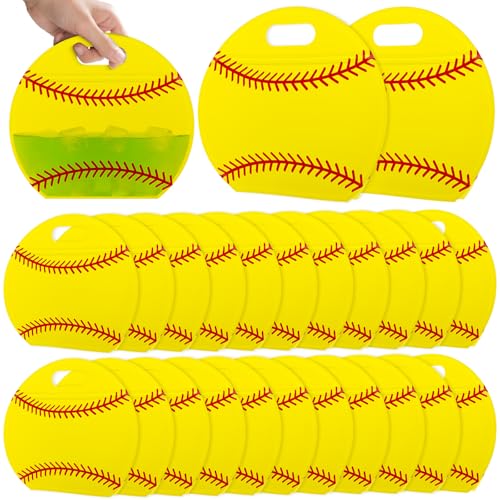 AKAIXI 24pcs 3.5Mil Thickened Softball Goodie Bags Reusable Sealed Bags | with Handle Stand-up Softball Goodie Bags for Coach Team Softball Mom, Party Favor Birthday Gifts Candy Bags Supplies - color: Softball