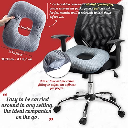 Stuffed Donut Pillow Seat Cushion | for Tailbone and Coccyx Pain, Hemorrhoids, Bed Sores, Pregnancy, Prostate, Surgery Recovery, Sitting Pressure Relief, for Home, Office and Car (Wine) - color: Wine