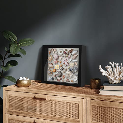 Americanflat 11x11 Shadow Box Frame with Shatter-Resistant Glass - Silhouette Collection - Large Shadow Box Display Case for Tabletop and Wall Display - Black with Soft Felt Back - color: Black, size: 11x11
