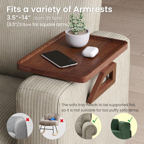 Couch Arm Tray,Bamboo Folding Sofa Tray,Sofa Armrest Tray Clip-On Couch Desk for Drinks,Snacks,Phone,Remote Control（Brown） - color: Brown, style: 13.0" x 9.4"