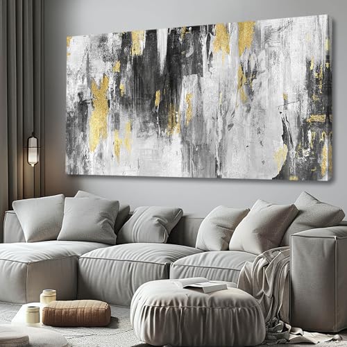 SOUGUAN Canvas Wall Art Gold Abstract Art Living Room Decor 30"x 60" Black and Grey Artwork Office Decor Large Paintings for Bedroom Home Decoration - color: Grey, size: 58"L x 29"W