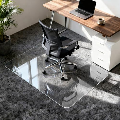 Vicwe Glass Chair Mat for Carpet,32"x48" Tempered Glass Office Chair Mat,1/5" Thick Glass Chair Mat with Rounded and Polished Edges,Smooth Glide for Carpet & Hardwood Floor Protection - size: 32"x 48"x 1/5"Thick
