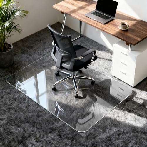 Vicwe Glass Chair Mat for Carpet,32"x48" Tempered Glass Office Chair Mat,1/5" Thick Glass Chair Mat with Rounded and Polished Edges,Smooth Glide for Carpet & Hardwood Floor Protection - size: 32"x 48"x 1/5"Thick