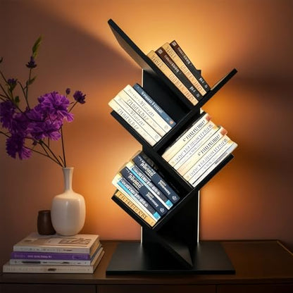 Godferyxin Bookshelf with Liting,Small Bookshelf LED and Desktop Book Shelf Light for Office, Home or School Mini Bookcase for Wood Displaying Books, CDs, Magazines Wood Shelf Rack - color: 5tier-bookshelf Liting Black