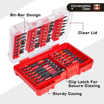 Geinxurn 42Pieces Impact Screwdriver Bits Set, Magnetic S2 Steel Phillips/Slotted/Square/Torx Insert Power Bits Tips, Impact Bit Holder with Red Storage Box Case - style: STKB042-RD