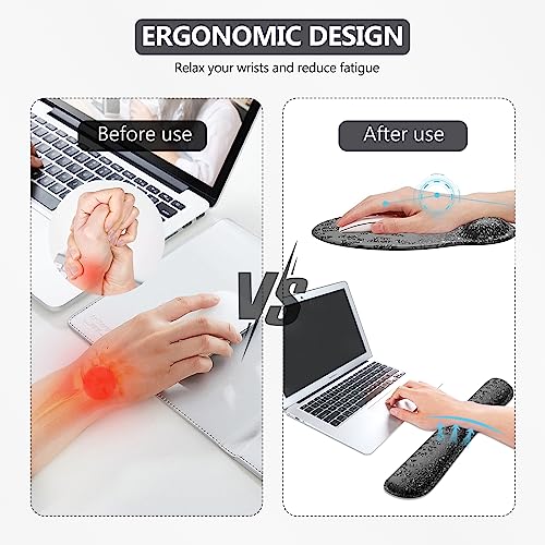 iLeadon Mouse Pad Set, Desk Mat with Wrist Rest + Keyboard Wrist Rest + Coaster, 4in1 Ergonomic Mouse Pad, Desk Pad Mat and Keyboard Pad Set for Home Office, Black Leopard - color: Black Leopard