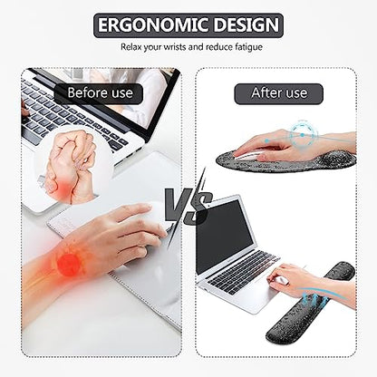 iLeadon Mouse Pad Set, Desk Mat with Wrist Rest + Keyboard Wrist Rest + Coaster, 4in1 Ergonomic Mouse Pad, Desk Pad Mat and Keyboard Pad Set for Home Office, Black Leopard - color: Black Leopard