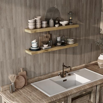 Acovy 48" Unfinished Solid Reclaimed Wood Floating Shelves, Rustic Heavy-Duty Wall Shelves, 8" Deep Floating Shelf for Living Room, Bathroom, Bedroom and Kitchen, Set of 1, Natural - color: Natural, size: 48inches-1P