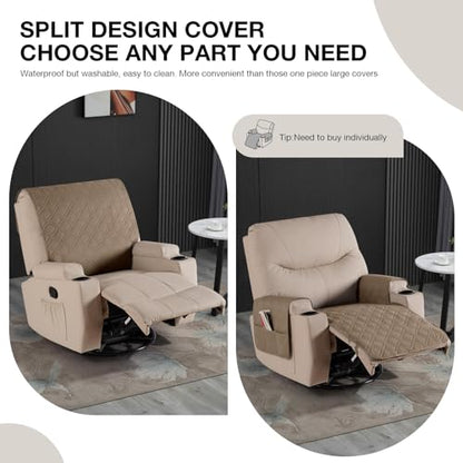VANSOFY Recliner Chair Covers 100% Waterproof Backrest Cover Reclining Cover Non-Slip Dog Chair Cover Furniture Protector Washable Slipcover Elastic Straps for Pets, Dogs(Light Brown) - color: Light Brown
