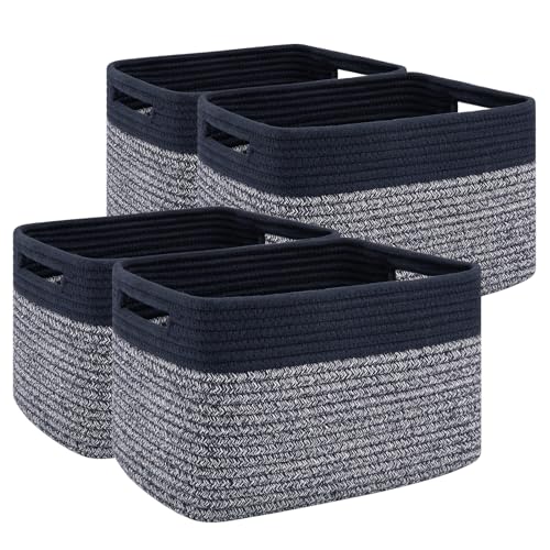 4 Pack Storage Baskets for Organizing, Woven Baskets for Shelves - Perfect for Toys, Books, Towels, and Clothes, Durable Gift Basket Bins Toy Storage, 12.7''L x9''W x7.8''H, Blue and Grey - color: Blue & Grey, size: Small/12.7''Lx9''Wx7.8''H