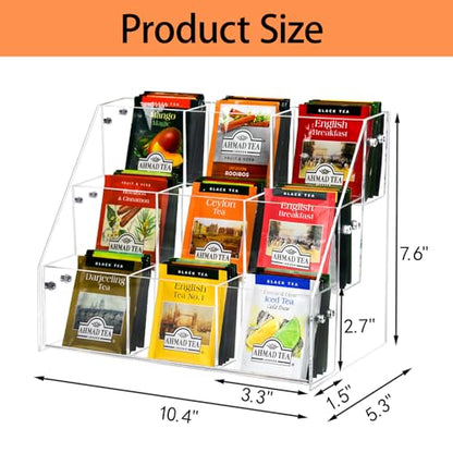 Tea Bag Organizer Holder, Acrylic Tea Packets Storage Box Container Display Stand Rack for Counter Cabinet Countertop Kitchen Office, 3 Tier - size: 3 Tier: 10.4" L X 5.3" W X 7.6" H