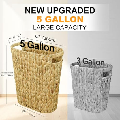 Coeusy Wicker Trash Can,Bathroom Trash Can,Water Hyacinth Wicker Waste Basket for Bathroom,Handwoven Narrow Small Waste Basket for Bedroom,Office,5 Gallon - size: 5 Gallon