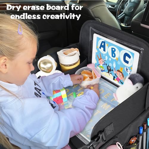 MENZOKЕ Kids Travel Tray, Road Trip Activities for Kids Toddlers | Toddler Car Activities with No-Drop iPad Holder Stand, Roadtrip Essentials with Dry Erase Board & Cooler Cup Holder, Black - color: Black Astronaut