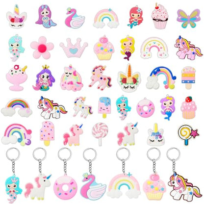 Batiyeer 36 Pack Pink Mermaid Unicorn Keychains Bulk, Cute Backpack Rainbow Key Chains, Sweet Birthday Party Favor Gifts Goodie Bag Stuffers for Valentines Party Decoration Supplies - style: Sweet