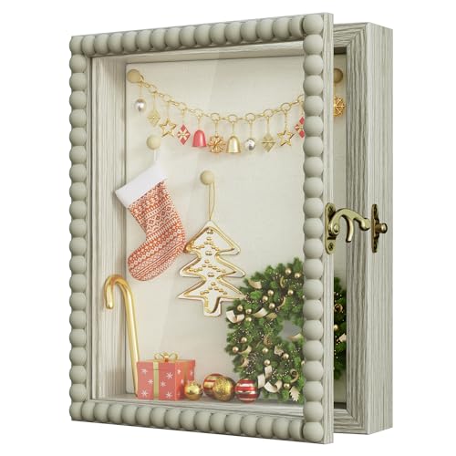 Love-KANKEI Shadow Box Frame 8x10,Wood Deep Shadow Box Display Case with Unique Beads Door and Glass Window, Memory Box for Pictures,Medals,Memorabilia,Collections Rustic Grey - color: Grey, size: 8x10