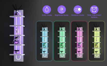 Exclusive U-Shaped 5-Tier Compact Narrow Wall Shelf Unit with RGB Lighting, Modern Vertical Shelf for Vanity, Ideal for Anime Figures, Perfumes, Cosmetics, Collectibles,White - color: 4ur-white