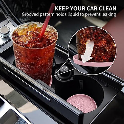ME.FAN Car Coasters for Cup Holders [4 Pack] - 2.75In Silicone Auto Mug Mats - Universal Non-Slip Recessed Car Interior AccessoriesDusty Rose - color: 4 Pack-dusty Rose