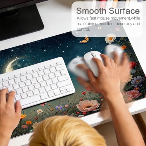 Vimorco Waterproof Desk Pad,XXL Large Mouse Extended Gaming Mousepad with Anti-Slip Rubber Base,Computer Laptop Keyboard Mouse Mat for Women Girls Work,Game,Office,31.5 x 15.7 inch,Black Moon Flowers - color: Black Moon Flowers