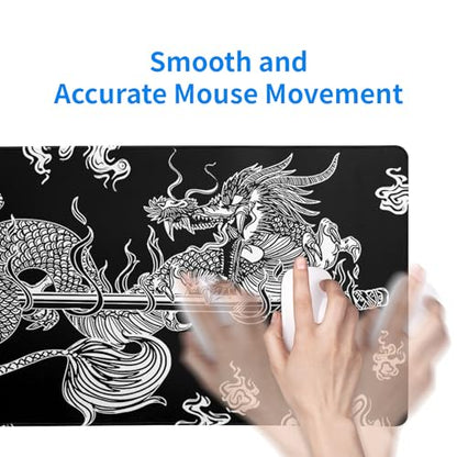 Dragon Gaming Mouse Pad Black Large Mouse Pad for Keyboard and Mousepad Desk Mat with 3mm Non-Slip Base and Stitched Edge for Gaming and Office Computer Mat Protector Mat 27.6x11.8 Inch - color: Dragon