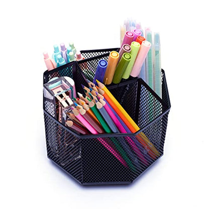 Exerz Desk Organiser/Mesh Desk Tidy Candy/Pen Holder/Multifunctional Organiser 360 Rotating - color: Black