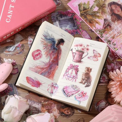 PET 20 Sheets 180 Pre-Cut Summer Stickers for Scrapbooking People Beach Scrapbook Sticker Transparent Stickers for journaling Junk journaling Supplies - color: Summer