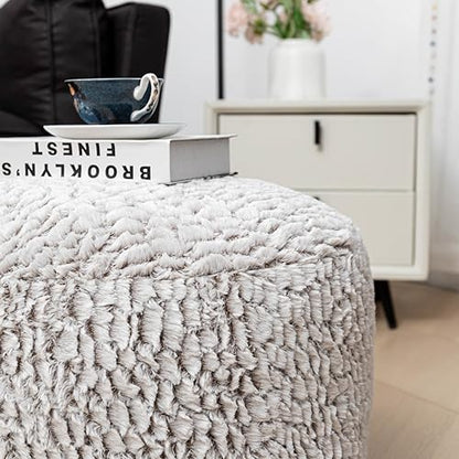 Asuprui Pouf Ottoman Unstuffed Ottoman Foot Rest No Filler Soft Fur Foot Stool 20x20x12 Inches Fuzzy Chair Floor Pouf Chair with Storage for Living Room Bedroom Snow Coffee - color: Snow Coffee