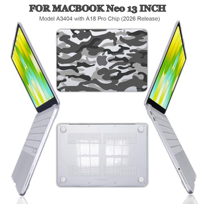 Ultra-Slim Anti-Scratch Hard Shell Case for 2026 Apple MacBook Neo 13 Inch A18 Pro A3404 with Keyboard Cover, Screen Protector, Dust Plugs and Webcam Privacy Cover, Camo - color: Camo